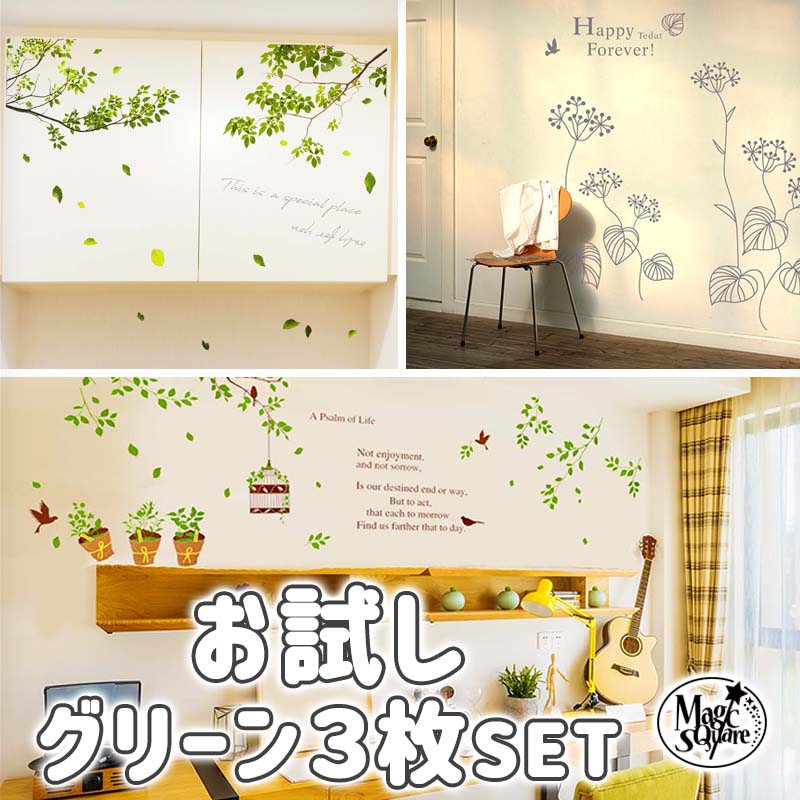 最大66%OFFクーポン 公式 お試グリーン3枚セット ウォールステッカー 送料無料 シール式 壁紙 貼ってはがせる 壁シール 北欧 木 花 鳥 英字 雑貨 ガラス 窓 DIY 賃貸 内装 おうちカフェ integrateja.eu integrateja.eu
