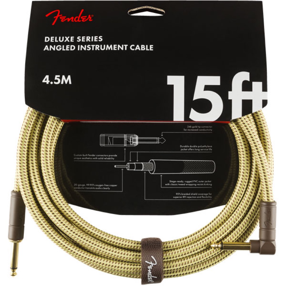 フェンダー シールドケーブル 4.5m SL ツイード柄 Fender Deluxe Series Instrument Cables SL 15' Tweed ギターケーブル