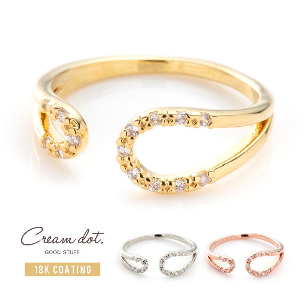 アクセサリー ジュエリー 人気 流行 トレンド おしゃれ ブランド 女性 プレゼント ギフト  リング ピンキーリング 指輪 金属アレルギー ニッケルフリー 18kコーティング レディース オープンリング キュービックジルコニア 曲線 大人 上品 エレガント 華奢 シンプル フェミニン ゴールド シルバー ピンクゴールド