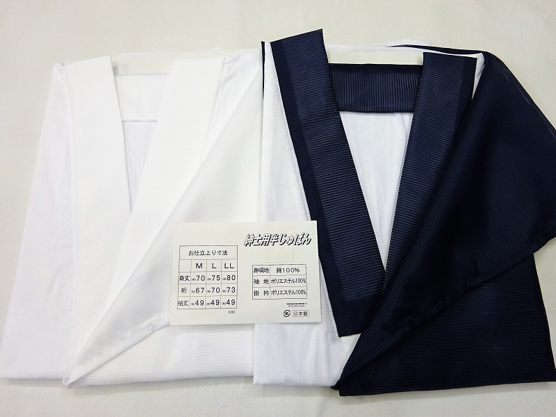 ☆安心信頼の日本製☆気軽に着れて洗濯機で丸洗いＯＫ！ 夏の和装肌着《男半襦袢》絽半衿・絽袖付き 白と紺があります Ｌ寸「日本製」