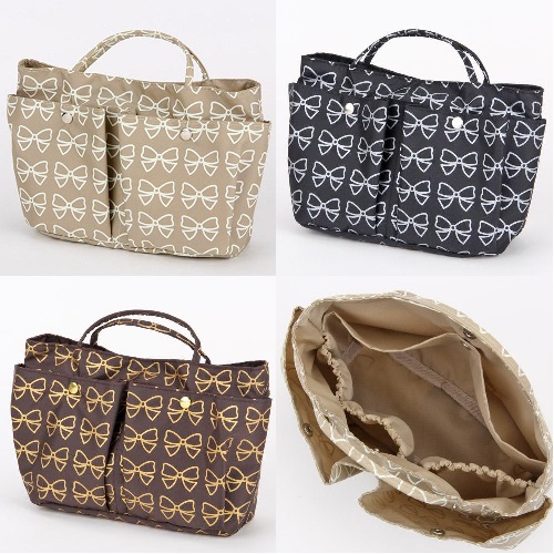 バックインバック 大きめ バックインバック 小さめ バッグインバック レディース おしゃれ ギフト かわいい プレゼント 583-707   バックインバック リボン柄インナーポーチ M ブラウン在庫限り