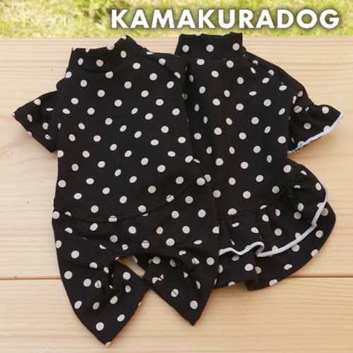 メール便可  お揃いでキュート♪  黒地ドットつなぎ＆ワンピース