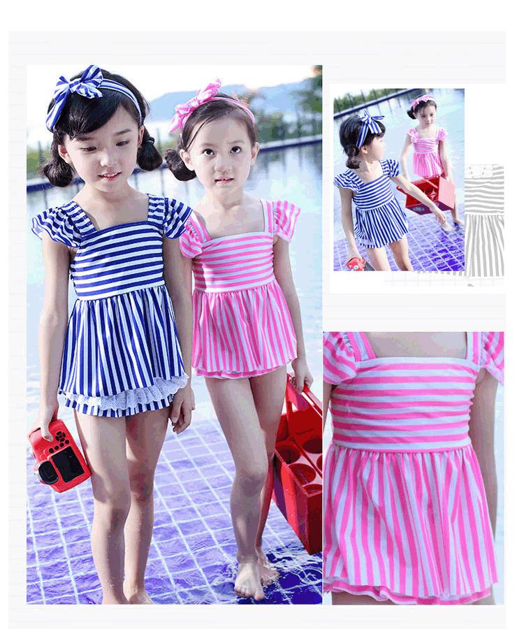 キュートなリボン付き水着！ 水着 女の子 3点セット リボン付き ワンピース スイムウェア ベビー ベビー水着 水遊び着 ジュニア水着 子供 子供水着 キッズ水着 幼稚園 小学生 みずぎ おしゃれ かわいい ボーダー  90 送料無料