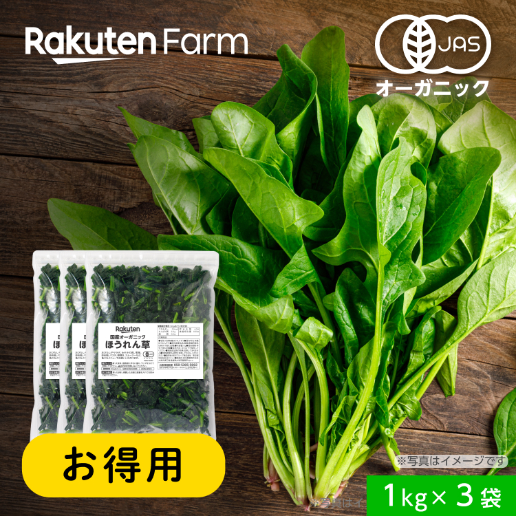 有機JAS オーガニック野菜 ファーム 国産 自社製造 宅配 安全安心  国産オーガニック ほうれんそう 3kg  1kg×3袋チャック付）